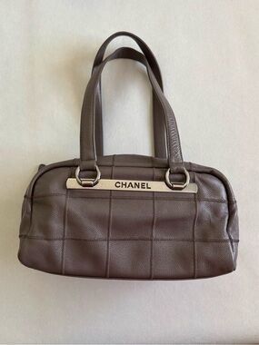 CHANEL Gray Wild Stitch Quilted Leather Bowler Bag